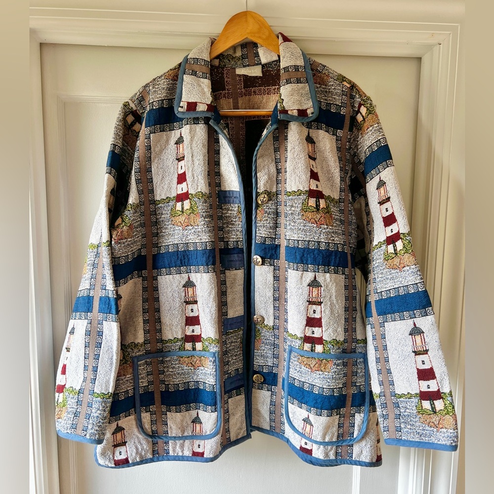 Vintage Blair nautical Lighthouse Tapestry barn coat plus size